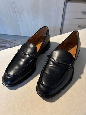 Franco Sarto Black Leather Women's Bit Loafers